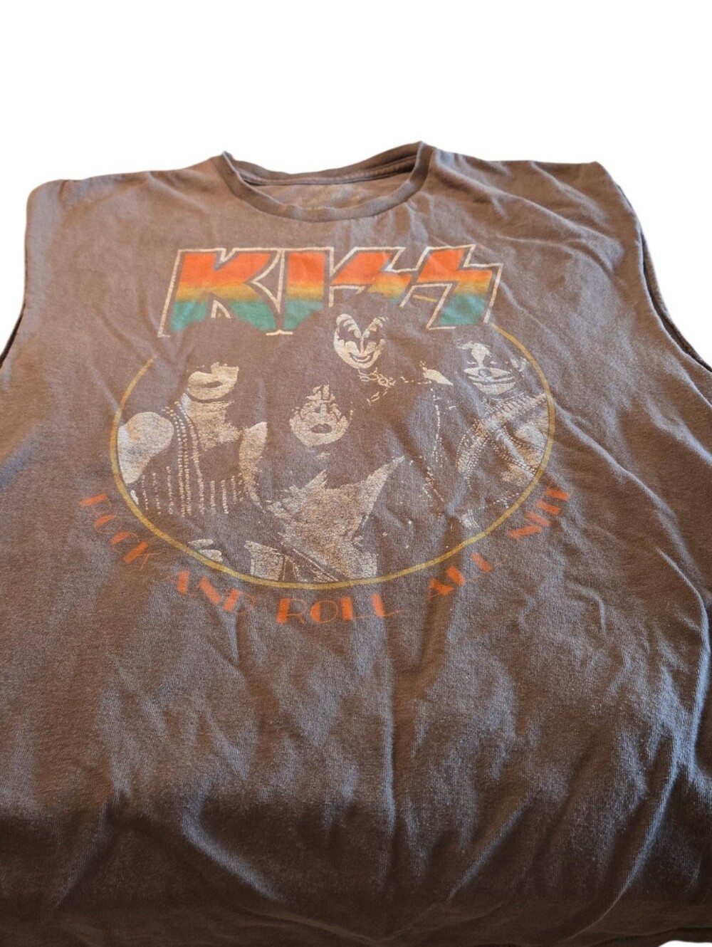 KISS Graphic Tank Top - Brown Vintage Rock Tee Size XL